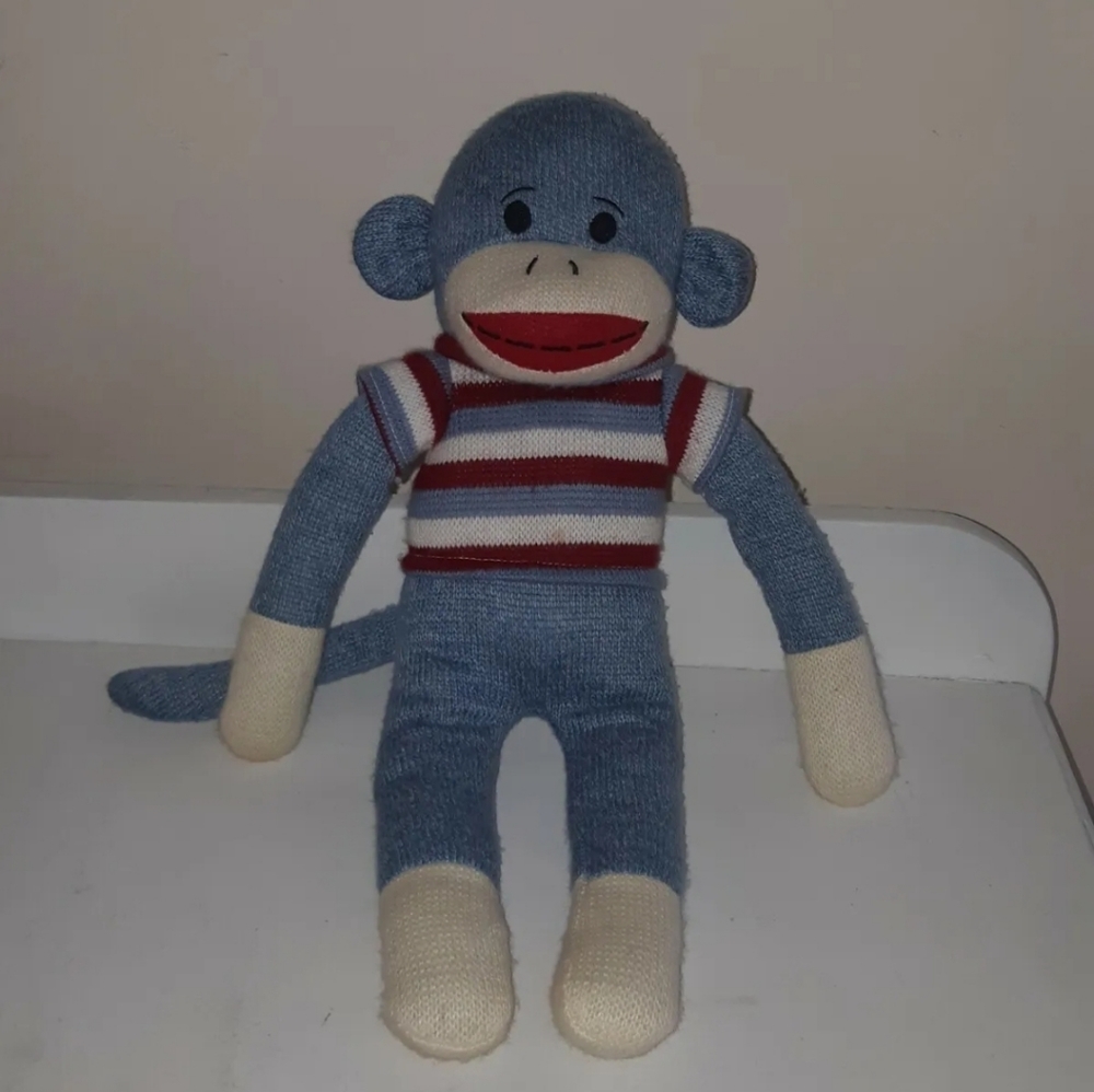Sock Monkeys whit T-shirt plush MTY International co.  Blue/red 20 inches tall